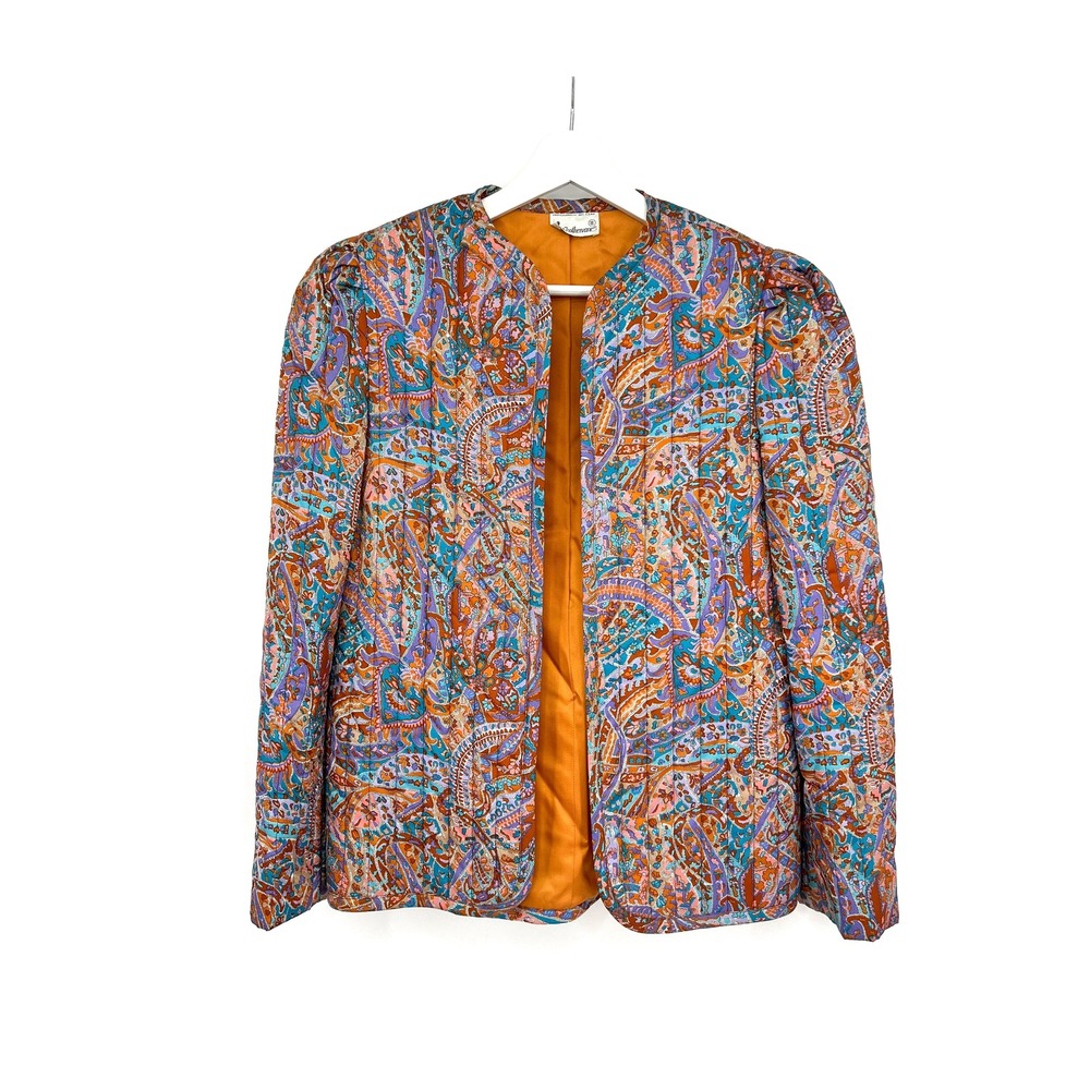vintage 1970s quilted jacket multicolor print bohemian